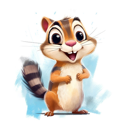 funny cartoon chipmunk on a white background, vector illustrationの素材