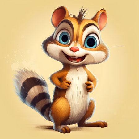 Cute cartoon squirrel on a beige background. Vector illustration.の素材