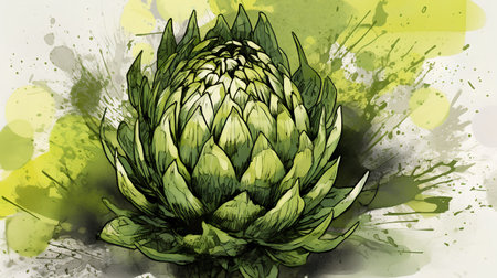 Hand drawn artichoke on watercolor background. Vector illustration.の素材