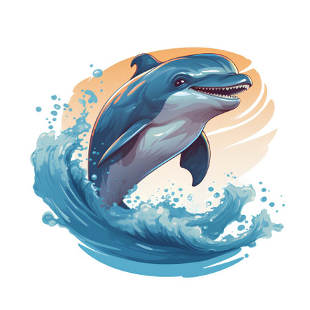 Dolphin jumping out of the ocean. Vector illustration in cartoon styleの素材