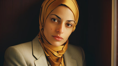 Portrait of a young beautiful muslim woman with hijab looking at cameraの素材