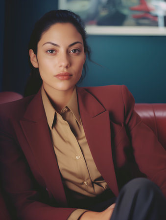 Portrait of a beautiful businesswoman sitting on sofa in office.の素材