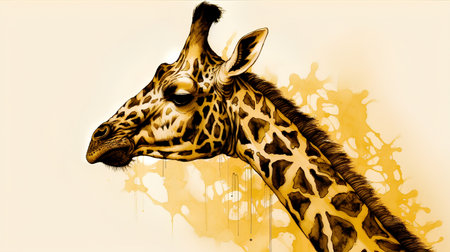 Giraffe head with watercolor splashes. Vector illustration.の素材