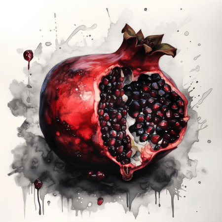 Pomegranate with watercolor splashes on a white backgroundの素材