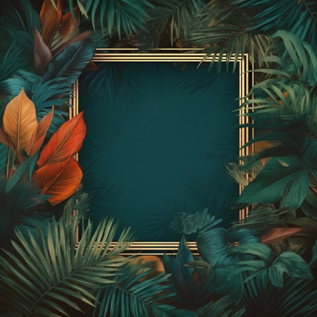 Tropical background with palm leaves and frame. Vector illustration.の素材
