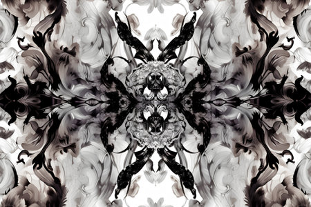 Seamless fractal floral pattern in black and white. Computer generated graphics.の素材