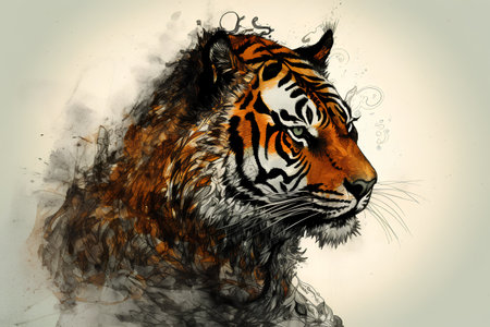 Hand drawn tiger portrait. Hand-drawn vector illustration of a tiger.の素材