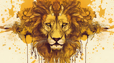 Lion head with grunge floral background. Hand drawn vector illustrationの素材