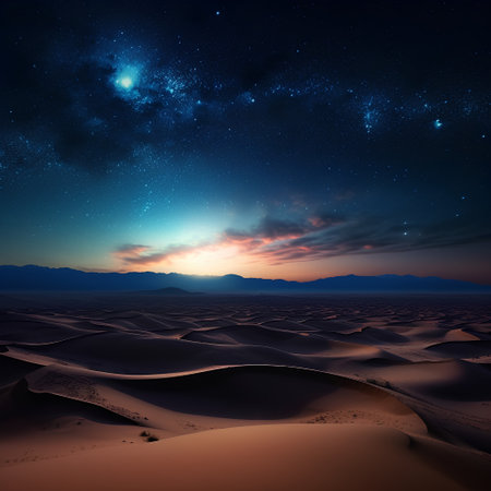 Dunes and milky way in the desert at night. 3d renderingの素材