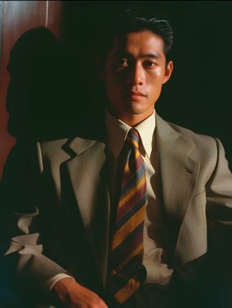 Portrait of a young asian man wearing a suit and tieの素材