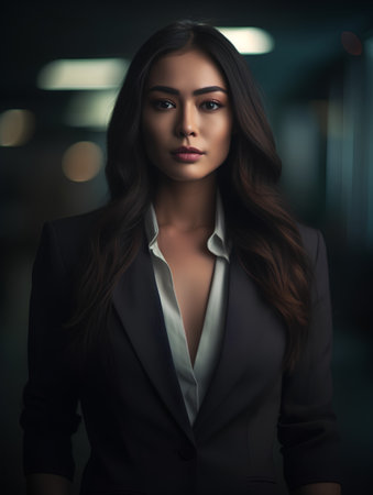 Portrait of a beautiful brunette woman in a business suit.の素材