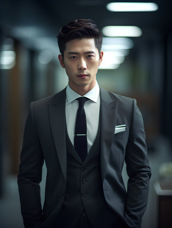 Portrait of a handsome young asian man in formal suit.の素材