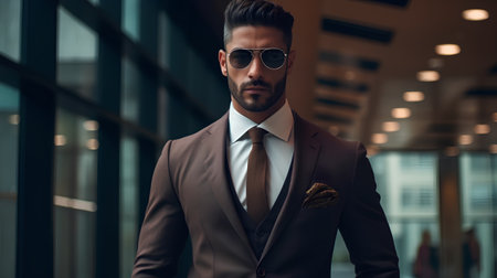 Portrait of a handsome young man in sunglasses and a suit.の素材