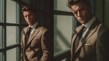 Portrait of a handsome young man in a suit. Men's beauty, fashion.の素材