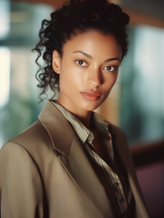 Portrait of a beautiful african american businesswoman in officeの素材