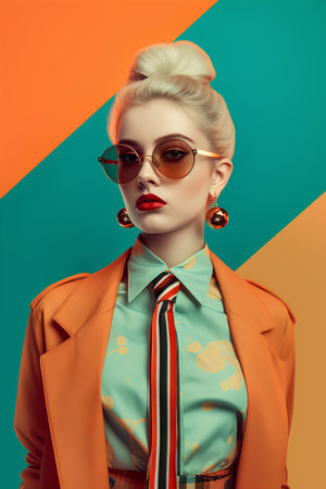 Fashion portrait of a beautiful young woman in sunglasses. Retro style.の素材