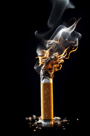 Cigarette with smoke isolated on black background. 3d illustrationの素材