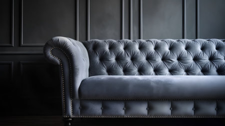 Luxury black leather sofa in classic interior. 3d renderの素材