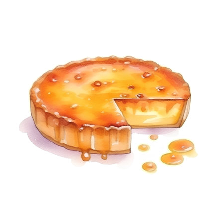 Illustration of a piece of pie with caramel on a white backgroundの素材