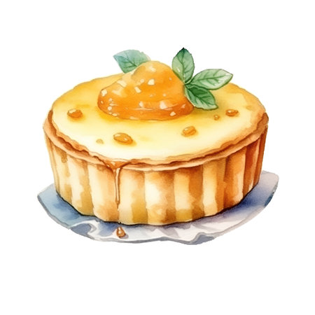 Watercolor illustration of a cake with apricot jam on a white backgroundの素材