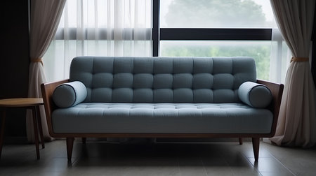 Sofa in the living room with a window on the backgroundの素材