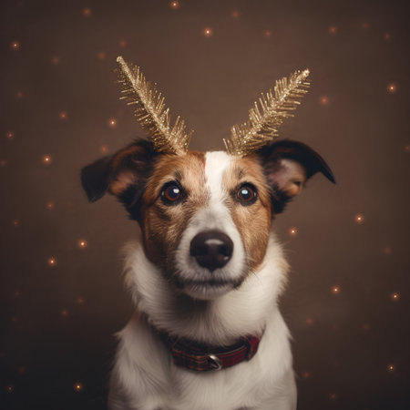 Jack Russell Terrier with golden deer horns.の素材