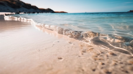 Beautiful beach with crystal clear water on sunset. Nature composition.の素材