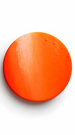 Orange plastic circle isolated on white background. 3d render. Top view.の素材