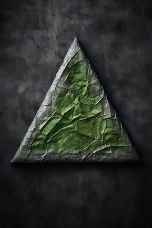 3d illustration of a green triangle on a grunge background.の素材