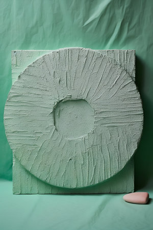 close up of a toilet paper roll against a green background with a piece of chalkの素材