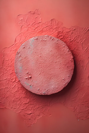 Old metal plate on a red wall. Place for your text.の素材