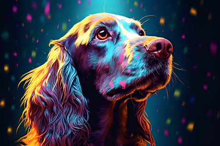 Cocker Spaniel portrait. Digital painting. Colorful background.の素材