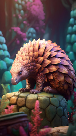 3D render of a cute hedgehog in the terrarium.の素材