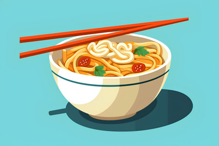 Noodles in a bowl with chopsticks. Vector illustration.の素材
