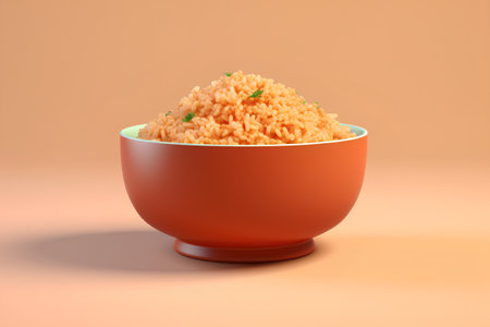Rice in a bowl on orange background. 3d rendering.の素材