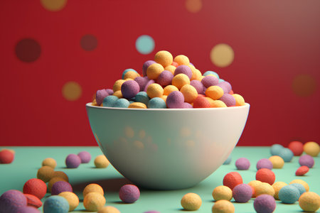 Bowl full of colorful candies, 3d render illustration.の素材