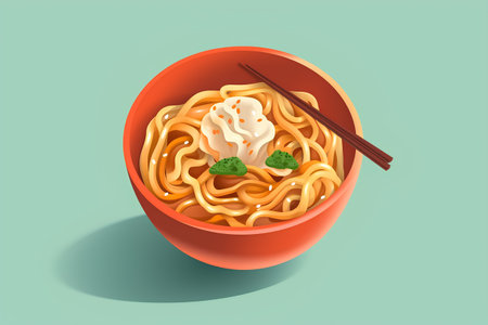 Noodles in a bowl with chopsticks. Vector illustration.の素材