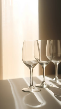 Wine glasses on a table in a restaurant. Toned.の素材