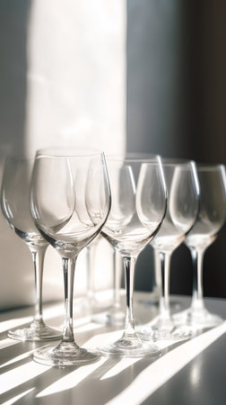 Wine glasses on the table in a restaurant. Selective focusの素材