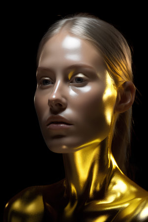 Portrait of a beautiful woman with golden makeup. 3d renderingの素材
