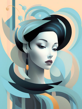 Fashion portrait of young beautiful woman in hat. Vector illustration.の素材