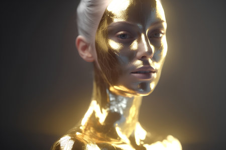3d illustration of a beautiful woman with golden skin. Beauty, fashion.の素材