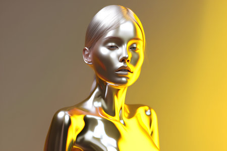 Golden woman on a yellow background. 3d rendering. Computer digital drawing.の素材