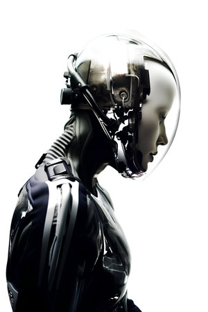 one caucasian cosmonaut man in silhouette studio isolated on white backgroundの素材