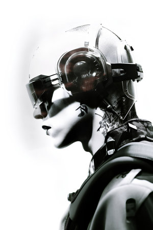 Portrait of a futuristic female robot. Isolated over white.の素材