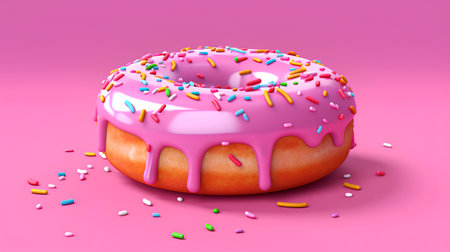Pink donut with sprinkles on pink background. 3d renderingの素材