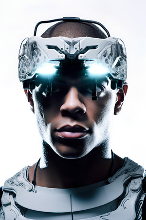 Portrait of a futuristic african american man in futuristic glasses.の素材