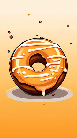 Donut with chocolate glaze on orange background. Vector illustration.の素材