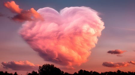 Heart shaped cloud in the sky at sunset, Valentine's day backgroundの素材