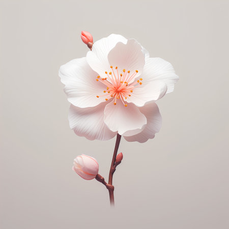 Peach blossom. Cherry blossom isolated on gray background.の素材